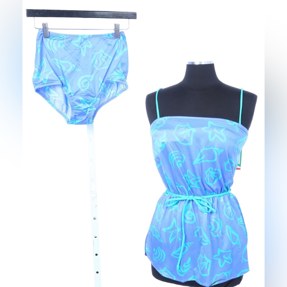 NWT Sea Waves Bathing Suit Lake Blue & Green Print Size 10 Made in USA